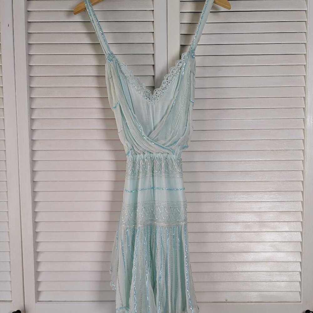 Free People Beaded and Sequin Mint Dress
